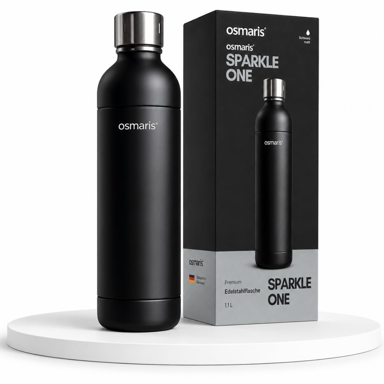Edelstahlflasche Wassersprudler 1,1L – Kompatibel Sparkle One, Aarke Carbonator, Brita SodaOne, Philips GoZero - Umweltfreundlich, bruchsicher & spülmaschinenfest (2, Edelstahl - Mattschwarz)