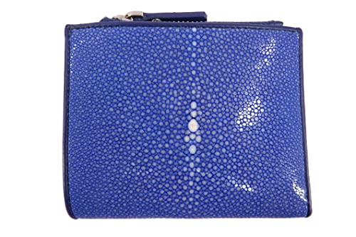 Genuine Polished Stingray Shagreen Skin Leather Zip Bifold Wallet (Ultramarine Blue)2