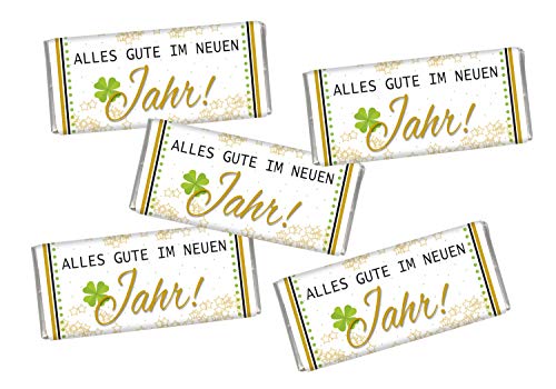 STEINBECK Silvester Neujahr 5 mal Mini Schokolade 2022Geschenk Party Tischdekoration süß Mitgebsel Jahreswechsel Viel Glück Kleeblatt Cover