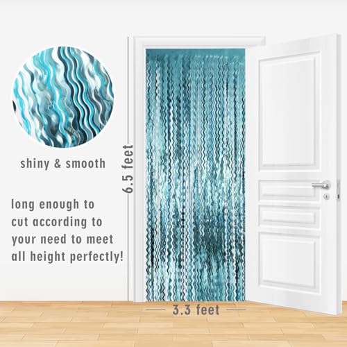 Image of GOER 1 Pack Metallic Tinsel Foil Fringe Curtains for Party Photo Backdrop Wedding Decoration Matte Light Blue