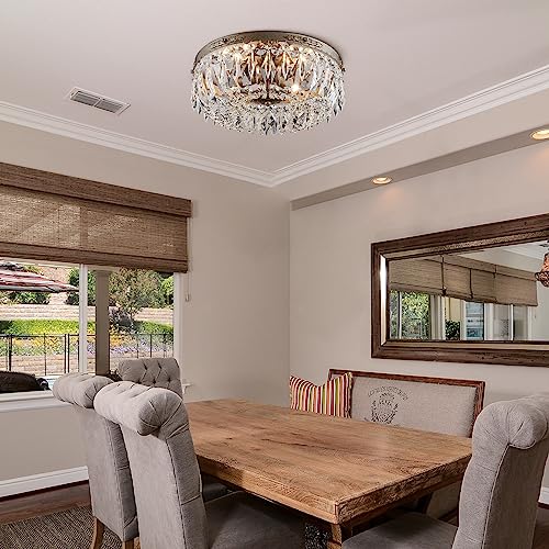 Bestier Antique Silver French Empire Crystal Semi Flush Mount Chandelier Lighting Led Ceiling Light Fixture Lamp For Dining Room Bathroom Bedroom Livingroom 4 E12 Bulbs Required D14 In X H8 In thumb #7