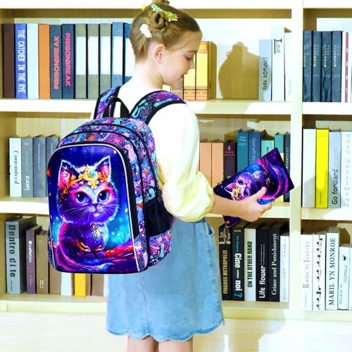 Image of CCJPX 3PCS Cat Backpack for Girls, 16 inch Kids Preschool School Bookbag with Lunch Box for Toddler Elementary Kindergarten