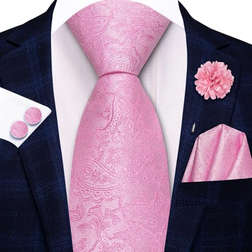 Image of Hi-Tie Zipper Ties for Men Pre-tied Tie Set Lapel Pin Pocket Square and Cufflinks Formal Business Wedding Adjustable Necktie