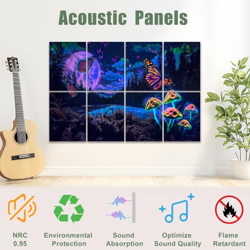 8 Pack de Paneles Acústicos Decorativos Artísticos Absorbentes de Sonido con Diseño Luminoso en Blacklight, Mariposa, Setas Brillantes, 48"x32" miniatura 3