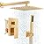 FPXRNG Gold Shower Faucet Set, Rainfall Shower System with Rain Shower Head and Handle Set, Wall Mounted Shower Fixtures, Full Metal Trim Repair Kit 10 inch Paint Gold (With Shower Valve)