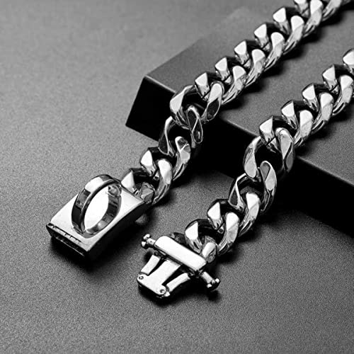 YOTHIWAD Hundehalsband aus Metall mit Sicherer Schnalle,Ketten Halsband Hund, Kubanische Gliederkette, Edelstahl Starke Schwerlast kaubeständig Gehtrainingshalsband für Hunde(40cm)