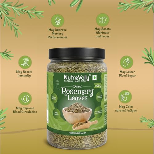 Image of NutroVally Rosemary Leaves 200g|For Seasoning & Helps In Hair Growth|100% Natural Rosemary dry Leaves|Food Grade Leaves |Organic rosemary leaves|Perfect for Salads, Chicken, Teas, Soup