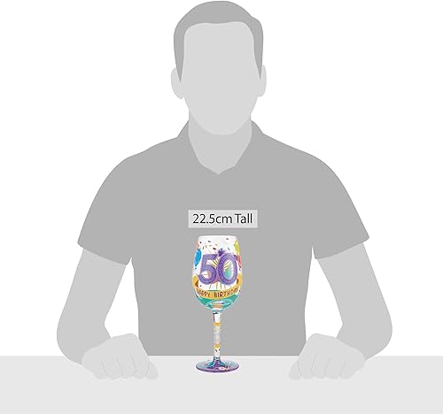 Miniatura 8 de Enesco Designs by Lolita Happy 50th Birthday - Copa de vino artesanal pintada a mano, 1 unidad (paquete de 1), multicolor