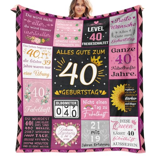 Giftota 40. Geburtstag Flauschige Wohndecke für Frauen - 150x130CM Kuscheldecke - Geschenk für Mutter, Gattin, Oma