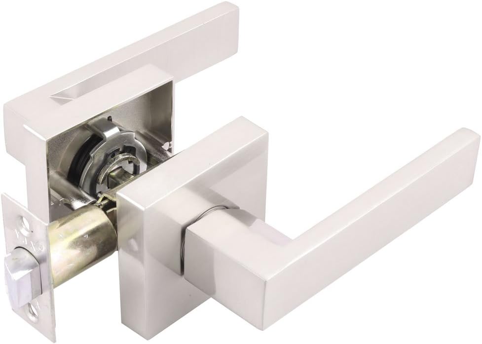 Passage Door Lever Lock Set Knob Keyless Handle for Hallway Doors or Closets, Satin Nickel, Reversible for Right or Left Side (id: b30 943 293 6db e50