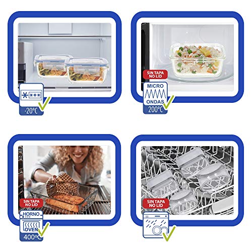 Miniatura 5 de Aktive Max Home Pack 8 Recipientes Herméticos De Vidrio, Fiambrera Cristal Apta Para Microondas, Envases Para Comida Con Cierre, 550 Mililitros, Tapas Transparentes, Contenedor De Alimentos 16538