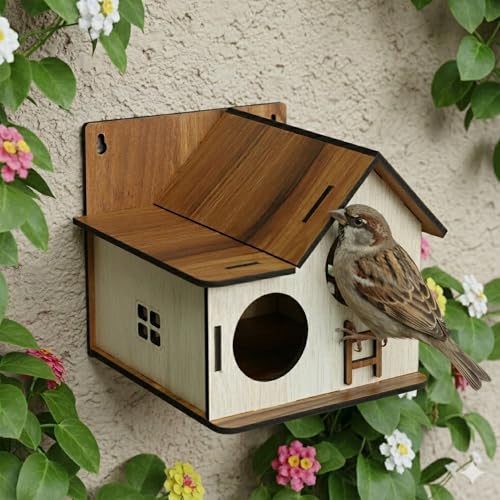 Image of Deskart Wooden Bird House | WallPatch Wooden Bird Nest for Balcony, Window and Garden | Suitable for Sparrow and Kingfisher etc. Birds