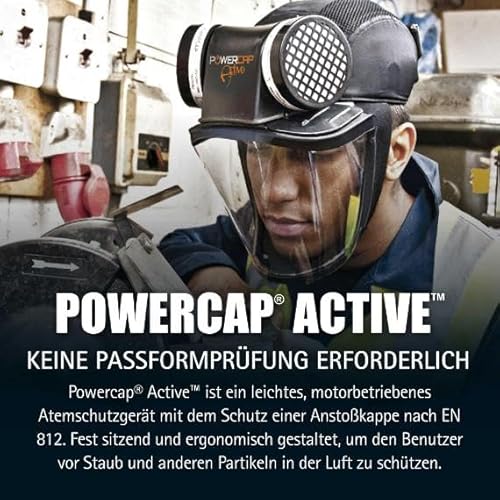 JSP POWERCAP ACTIVE PAPR Gebläseunterstützte Atemschutzmaske - Mit Filter - 8h Akku & USB-Aufladung - Kopfschutz - Schutz vor Staub & Partikeln - Holzbearbeitung & Heimwerken - EN12941 & EN812