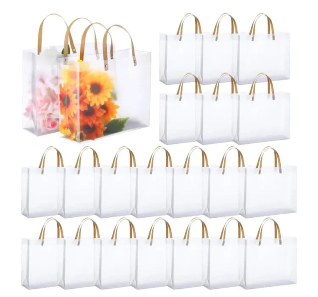 VRB Dec 6 Pcs Transparent Gift Boxes Packaging Hamper Boxes for Guddy bags,Return Gifts,Birthday Party,Baby Shower, Wedding,Diwali,Deepawali,Navratri,Gifting (6 Pcs Medium Leather Handle Gift Bag)