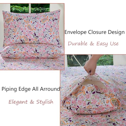 Image of FADFAY Cal King Pink Paisley 100% Egyptian Cotton Sheets Set 4 Piece, Vintage Botanical Cottagecore Bedding, Luxury Breathable Boho Floral Farmhouse Bedding with Deep Pocket Fitted Sheet All Seasons