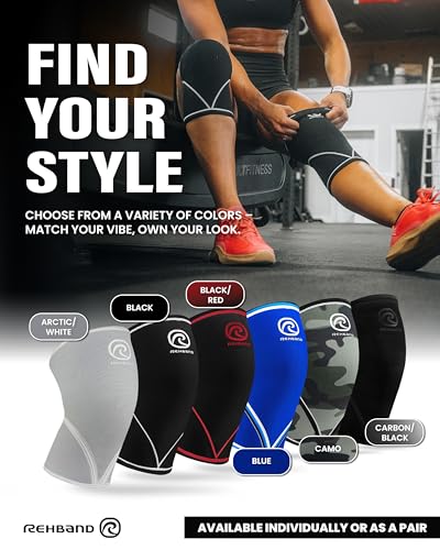 Image of Rehband Classic 7mm V Knee Sleeve for Weightlifting, Competition Grade Powerlifting Knee Sleeve, Compression Sleeve for Crossfit, Squats, Gym & Heavy Lifts, Colour:Carbon /Black - 1 Pair, Size:Large