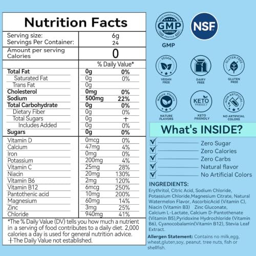 Image of Electrolytes Powder Packets - Sugar Free & Zero Calorie Liquid Daily Drink Mix - Instant Hydration & Energy Supplement with 6 Electrolytes and 5 Vitamins, Keto Friendly & Vegan - 24 Sticks