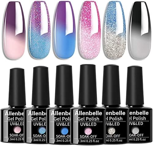 Allenbelle Color Changing Nail Polish Gift set Color Changing Gel Polish Set Mood Soak Off Uv Led Gel Nail Polish (001)