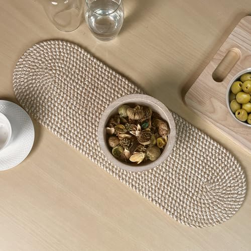 Chardin Home TR038-1 Oval Jute & Cotton Woven Braided Table Runner thumb #1