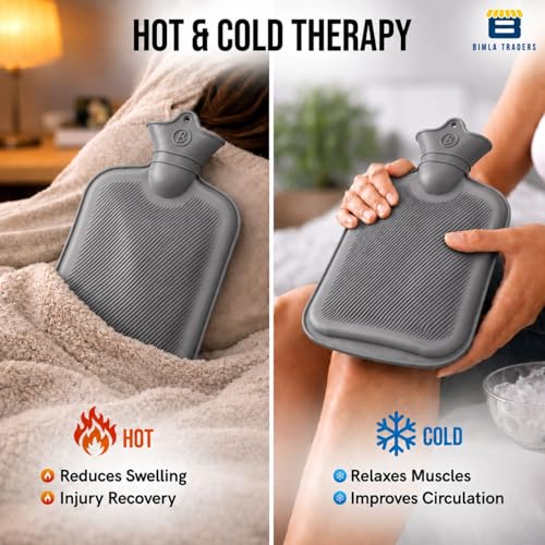 Image of Btag Hot Water Bag (2Ltr) for Pain Relief | Non-Electric Rubber Heating Bottle Period Cramps, Body Aches | Long Heat Retention | Wide Mouth with Leak Proof Cap & Skin Friendly Material (Grey)