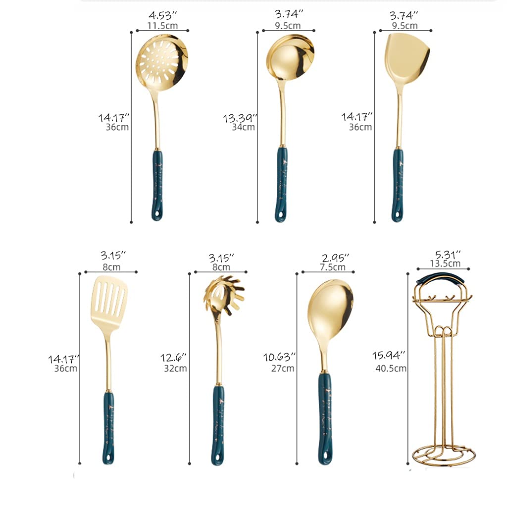 Küchenutensilien-Set mit Halter， Kochutensilien-Set aus Edelstahl， Keramikgriff， Kochwerkzeug im Landhausstil， Küchenhelfer， Werkzeuge， Kochgeschirr-Set，A