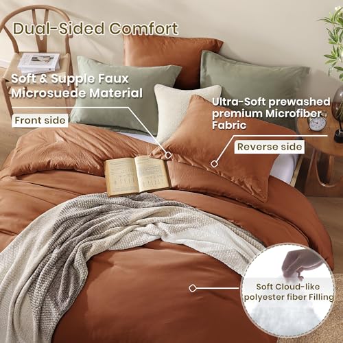 Amberspace QUEEN BED SET Burnt Orange Queen Size Comforter Sets, 3 Pieces Microsuede-Like Bedding Comforter Sets thumb #2