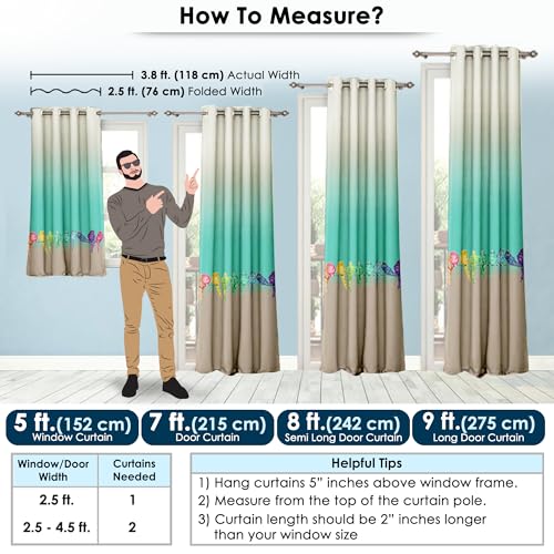 Image of Story@Home Blackout Digital Print Window Curtains 5 Feet Long Set of 2 | Room Darkening Curtain | Thermal Insulated Curtains for Living Room | (118 X 152 Cm, Beige & Teal)