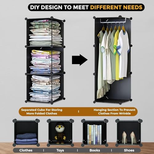 Image of Plastic Wardrobe for Clothes | Plastic Almirah for Kids | 8-Cube Baby Cupboard for Clothes Storage | Portable Collapsible Wardrobe | DIY Kids Almirah for Bedroom - Cute Animal Print
