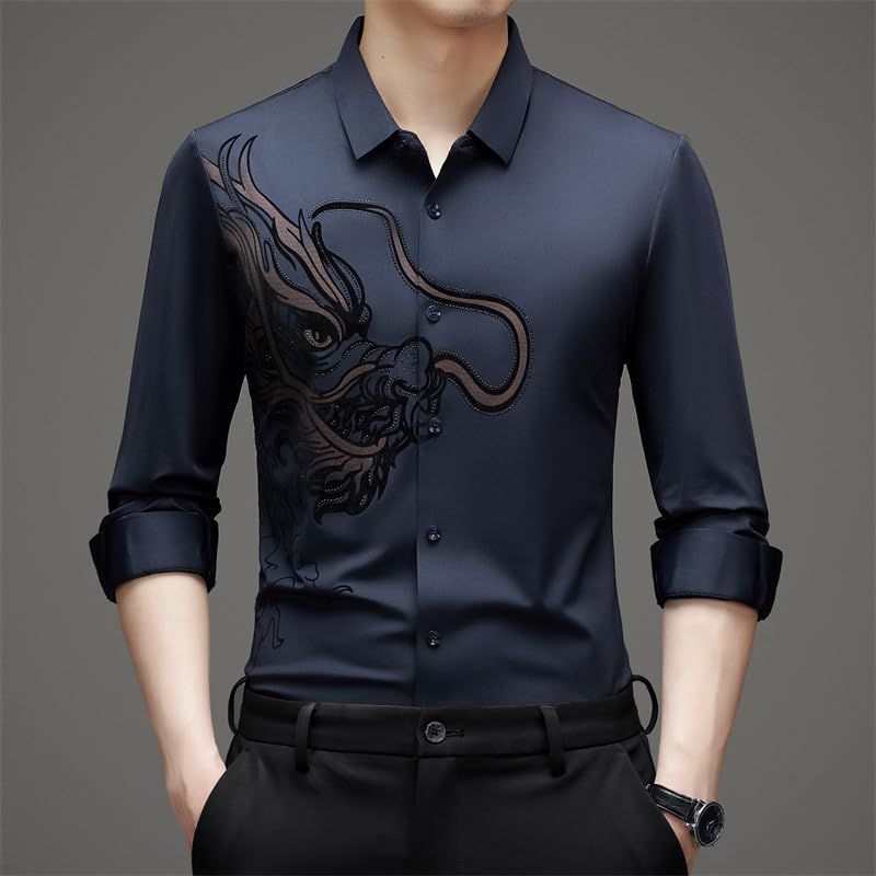 Camisa de manga larga para hombre holgada solución definitiva sin planchado 3