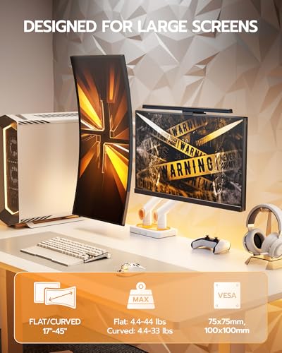 ARES WING 17-45 Inch Monitor Arm Ultrawide Dual Monitor Mount, White - image 2