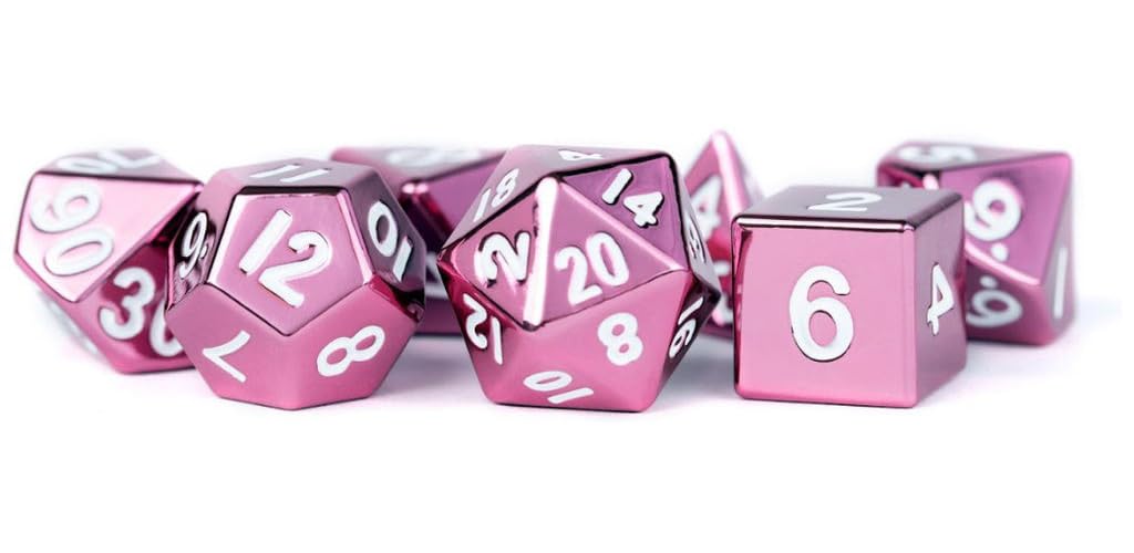 FanRoll 7-Dice Polyhedral Set - 16mm Sharp Edge Resin Chrysanthemum With Pink Numbers For D&D, TTRPG - View #13