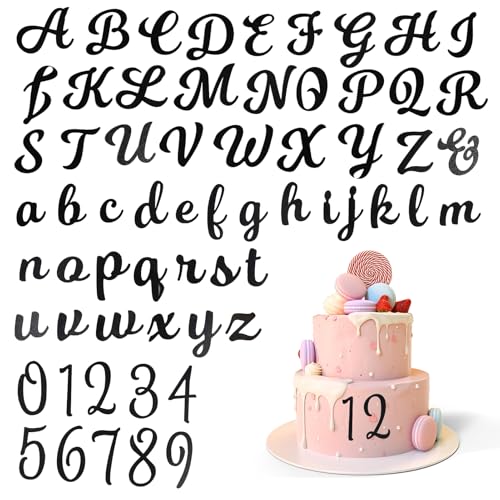 Lot de 64 décorations de gâteau noires avec nom de A à Z et chiffres de 0 à 9, lettres majuscules, minuscules, alphabet, décoration de gâteau, pour...