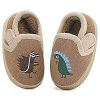 LACOFIA Toddler Boys' Girls' Slippers Kids Fluffy Slippers Children Winter Warm Indoor Animal Slipper Anti-slip House Shoes Brown Dinosaur 6/6.5