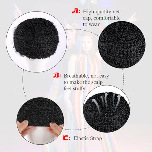 Aomig Funky Afro Wig, 3 Pcs Disco Hippie Costume, Hippie Costume Set, Novelty Men Short Curly Afro Wig, 60s 70s Hippy Fancy Dress Mens Accessories, Mens & Womens Pop Hippie 70s Disco Fever Hair Black Aomig Funky Afro Wig, 3 Pcs Disco Hippie Costume, Hippie Costume Set, Novelty Men Short Curly Afro Wig, 60s 70s Hippy Fancy Dress Mens Accessories, Mens & Womens Pop Hippie 70s Disco Fever Hair Black