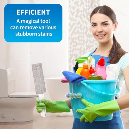 Image of 4TH Pumice Stone for Toilet Bowl Cleaning,Pumice Stick with Handle,Cleans Away Limescale Stain,Hard Water Rings, Calcium Buildup,Iron and Rust. Remover for Tile /Bath /Kitchen /Household - 2 Piece