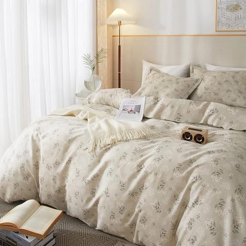 Image of LifeTB Boho Floral Comforter Set Full Size Vintage Style Floral Bedding Comforter with 2 Pillowcases Garden Flower Leaves Botanical Comforter Set Soft Fluffy 3 Pieces Bedding Set for Girls Women