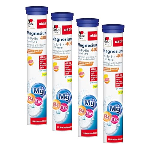 Doppelherz Magnesium 400 + B1 + B6 + B12 + Folsäure - Magnesium als Beitrag für die normale Muskelfunktion - vegan - 15 Brausetabletten mit… – Ansicht 1