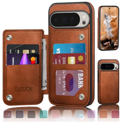 DJDUCK Designed for Google Pixel 9 Pro XL 5G 6.8 Case Wallet with Card Holder [Magnetic Clasp Cover] [RFID Blocking Leather Protection] Shockproof Women Men Cases for Pixel 9 Pro XL Light Brown