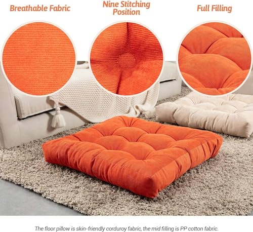 Image of Floor Pillow, Square Meditation Pillow for Seating on Floor Solid Thick Tufted Seat Cushion Meditation Cushion for Yoga Living Room Sofa Balcony Outdoor