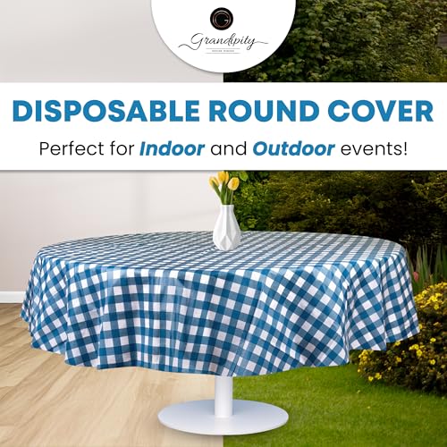 Image of Grandipity Plastic Table Cloth Disposable 12 Pack 84 inch Round Gingham | Plastic table covers, durable disposable tablecloths, fade and tear-resistent table cover for party, event