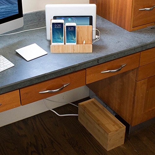 G.U.S. Eco-Friendly Bamboo Multi-Device Charging Station and Large Cord Management Box Combo