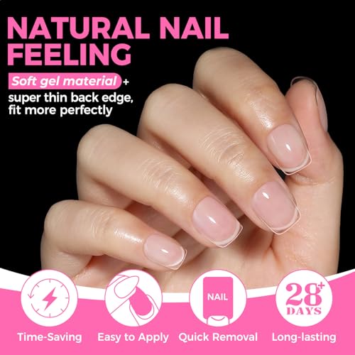 Image of UNA GELLA 312Pcs Extra Short Squoval Nail Tips, Square Pre-Etched Half Matte Soft Gel Nail Tips Square Full Cover, No File Needed Clear Squoval Acrylic False Nails for DIY Nail Art Extension 12 Sizes