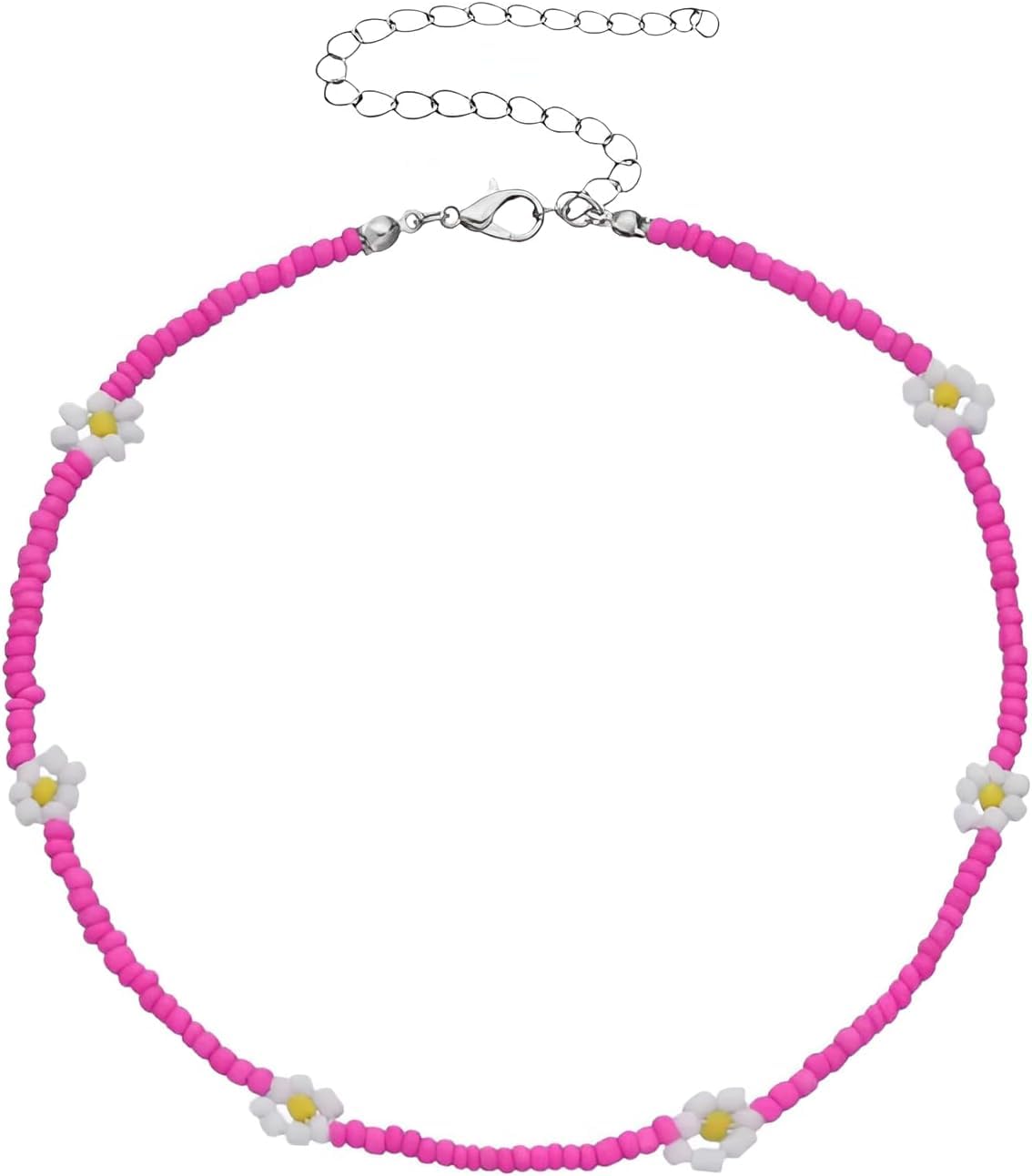MOCHAMIK Elegante Collana di Perline Colorate in Argento - Filo di Perline Vintage Boho Daisy da Donna