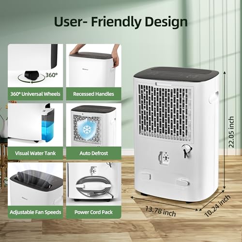 Image of Shinco 86 Pints Dehumidifier for Home and Basements, 5000 Sq.Ft Dehumidifiers with Drain Hose, Auto or Manual Drainage, Auto Defrost, Quietly Remove Moisture, Intelligent Humidity Control, 24HR Timer