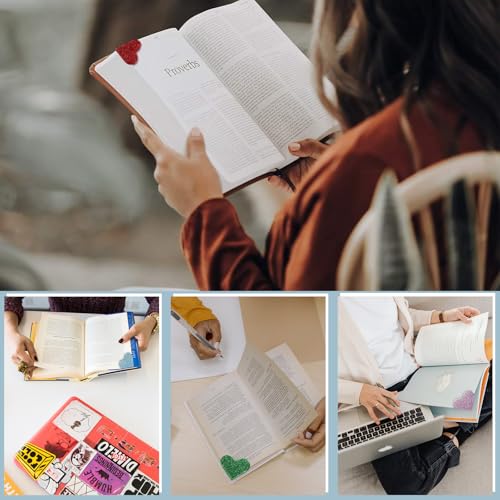 Image of Winjeto 6 Pieces Leather Heart Bookmark - Gifts for Book Lovers Teachers | Bulk Bookmarks | Cute book Mark | Bookish Gifts | Bible Study | School Office Home Supplies Accessories Stationary Stuff