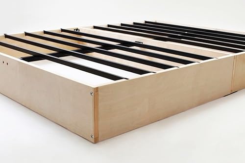 Miniatura 7 de Panana Base de cama de metal de 9 pulgadas, acero resistente con funda de tela, base de colchón, marco de madera, fácil montaje, matrimonial, color