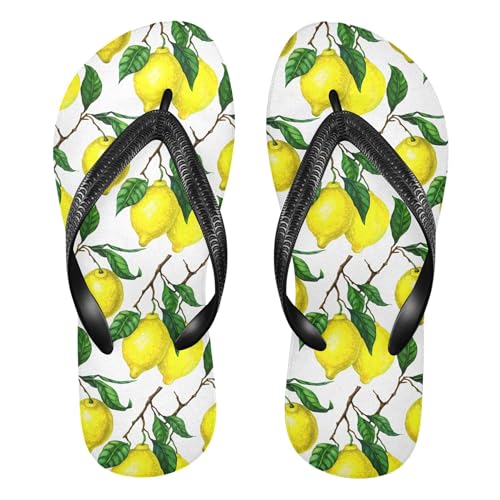 Burbuja Bright Yellow Lemons Flip Flops for Women Men, Soft Thong Sandals Rubber Slippers for Pool Beach Essentials