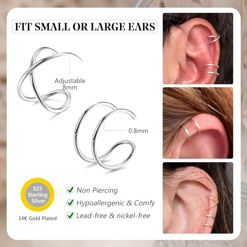 MILACOLATO 4Pcs 925 Sterling Silver Ear Cuffs for Women 14K Gold Plated Adjustable Ear Cuffs Non Piercing Minimalist Ear Cuff Earrings Fake Helix Cartilage Clip on Earrings Hypoallergenic2