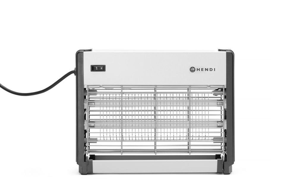 HENDI Insektenvernichter, Elektronisch, Inkl. 2x Leuchtstoffröhren UV-A, zur Verwendung im Innenbereich, mit Kettenaufhängung, Lampenfassung: G13, 230V/26W, 379x103x(H)265mm, ABS, Aluminium