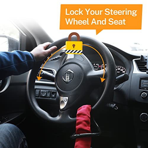 Kansmart 80006405 Steering Wheel Lock Seat Belt Lock Anti-Theft Device Steering Wheel Locks For Cars Suv Golf Cart Vehicle Security Antitheft Locking Devices- Red thumb #3
